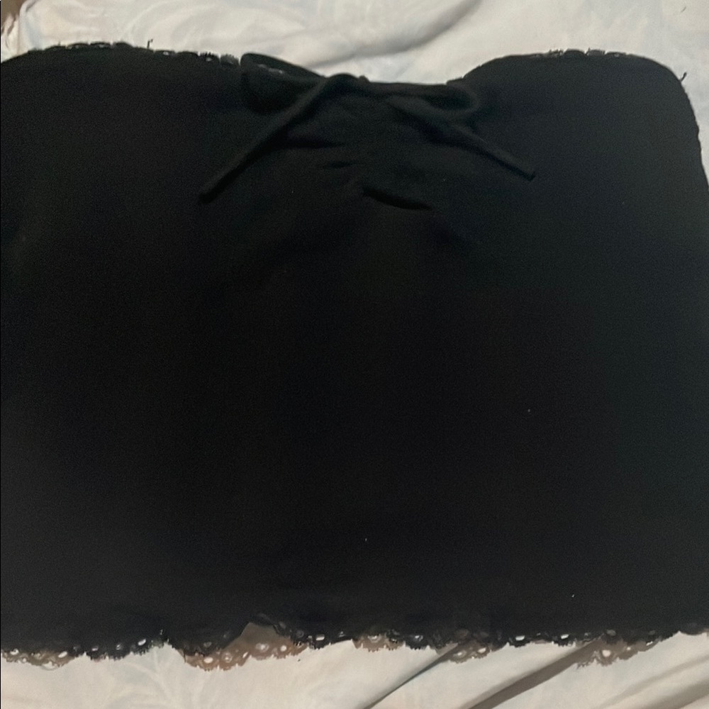 Black Strapless Top with Lace Trim